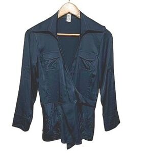 Diane von Furstenberg Silk Lycra Wrap Shirt Blouse Top Black Size‎ 4